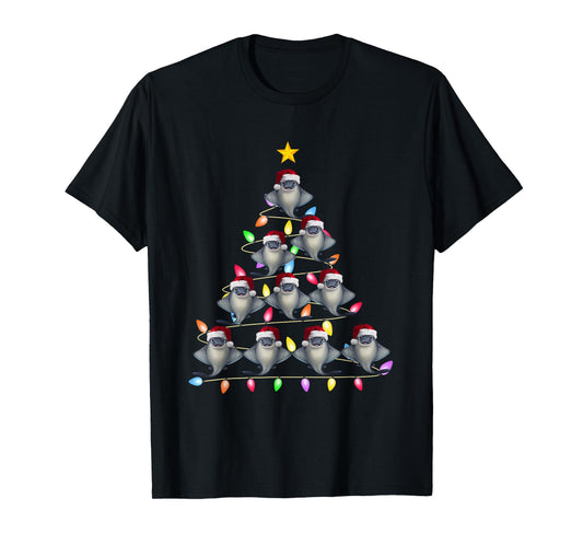 Christmas Tree Lights Men Women Santa Stingray Xmas PJs T-Shirt