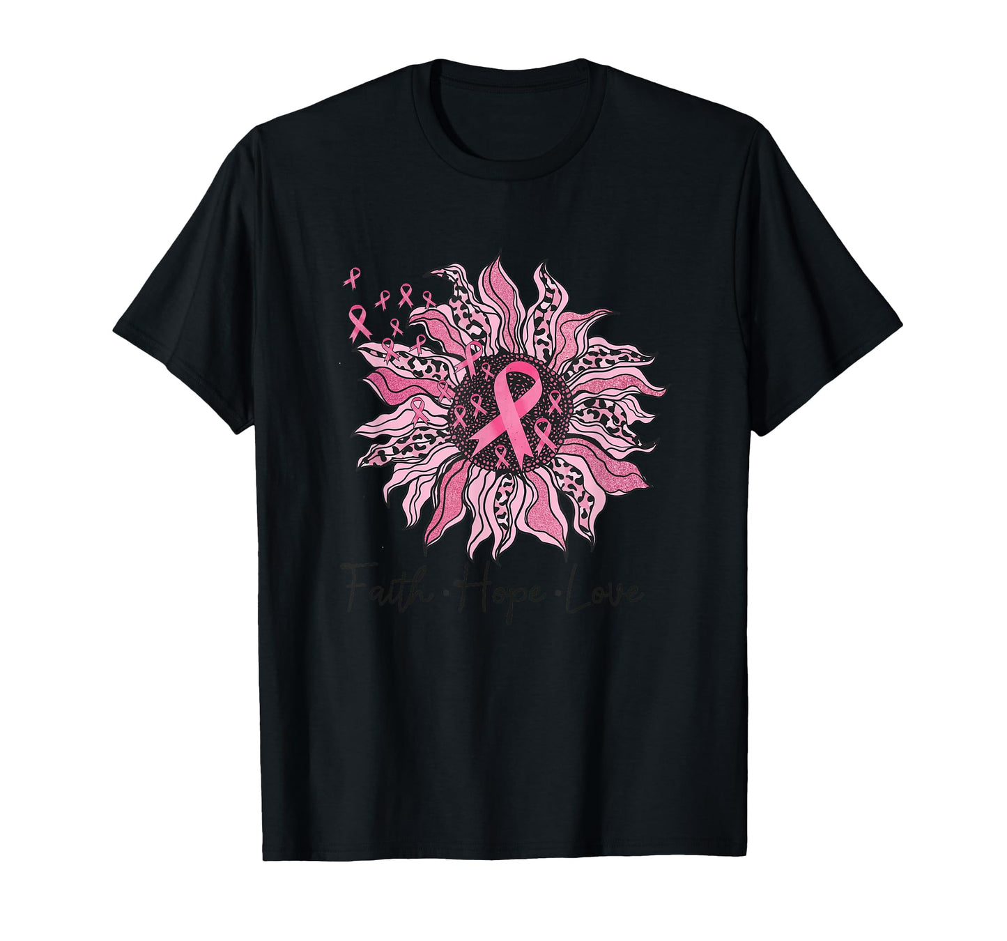 Faith Hope Love Sunflower Leopard Breast Cancer Awareness T-Shirt
