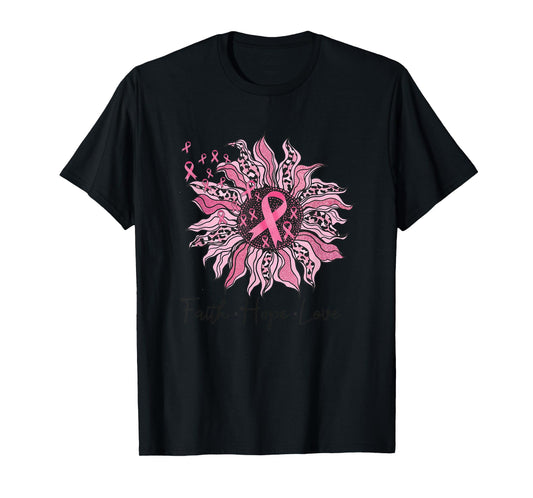 Faith Hope Love Sunflower Leopard Breast Cancer Awareness T-Shirt