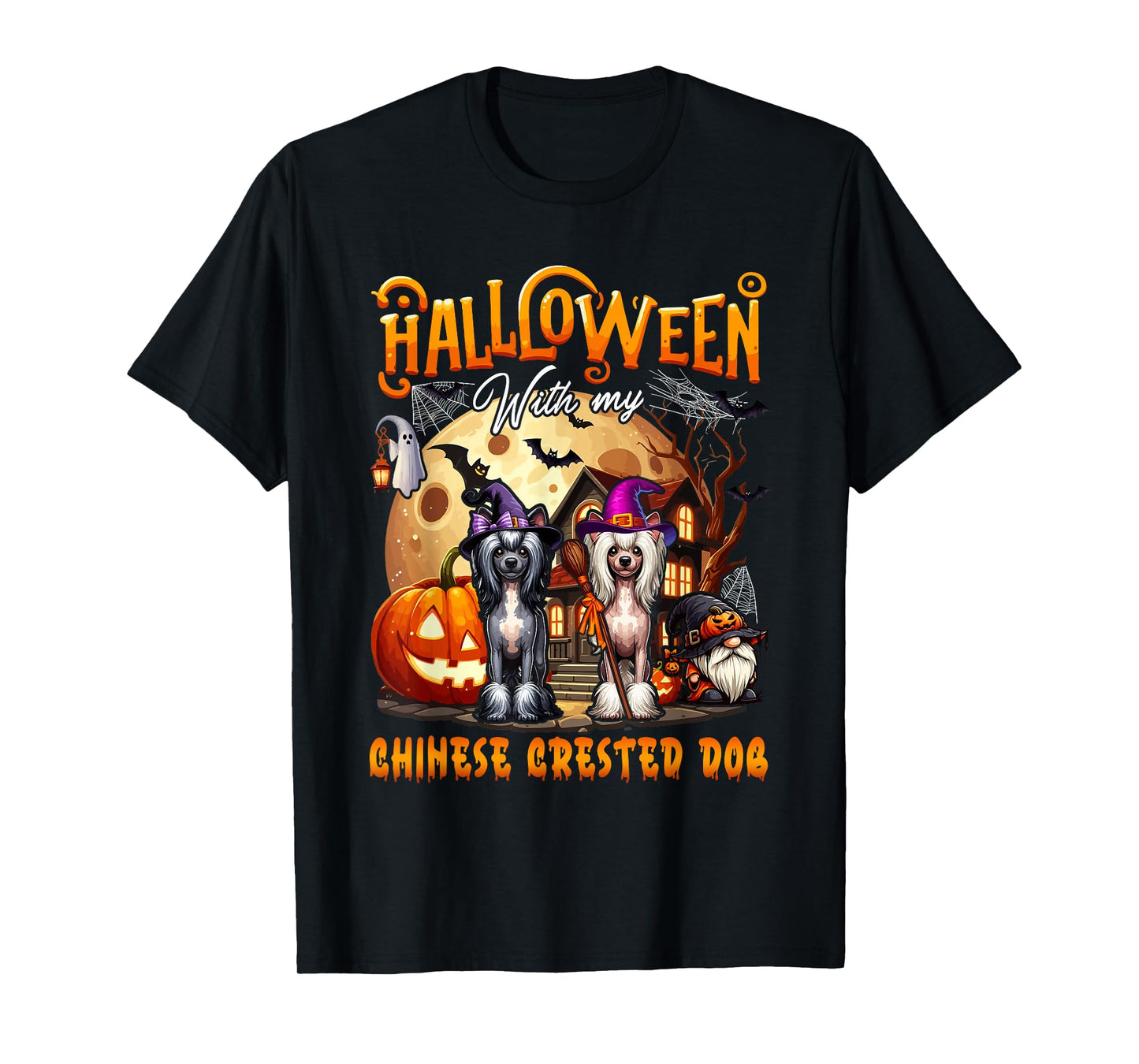 Halloween With My Chinese Crested Cute Dogs Cosplay Witch T-Shirt