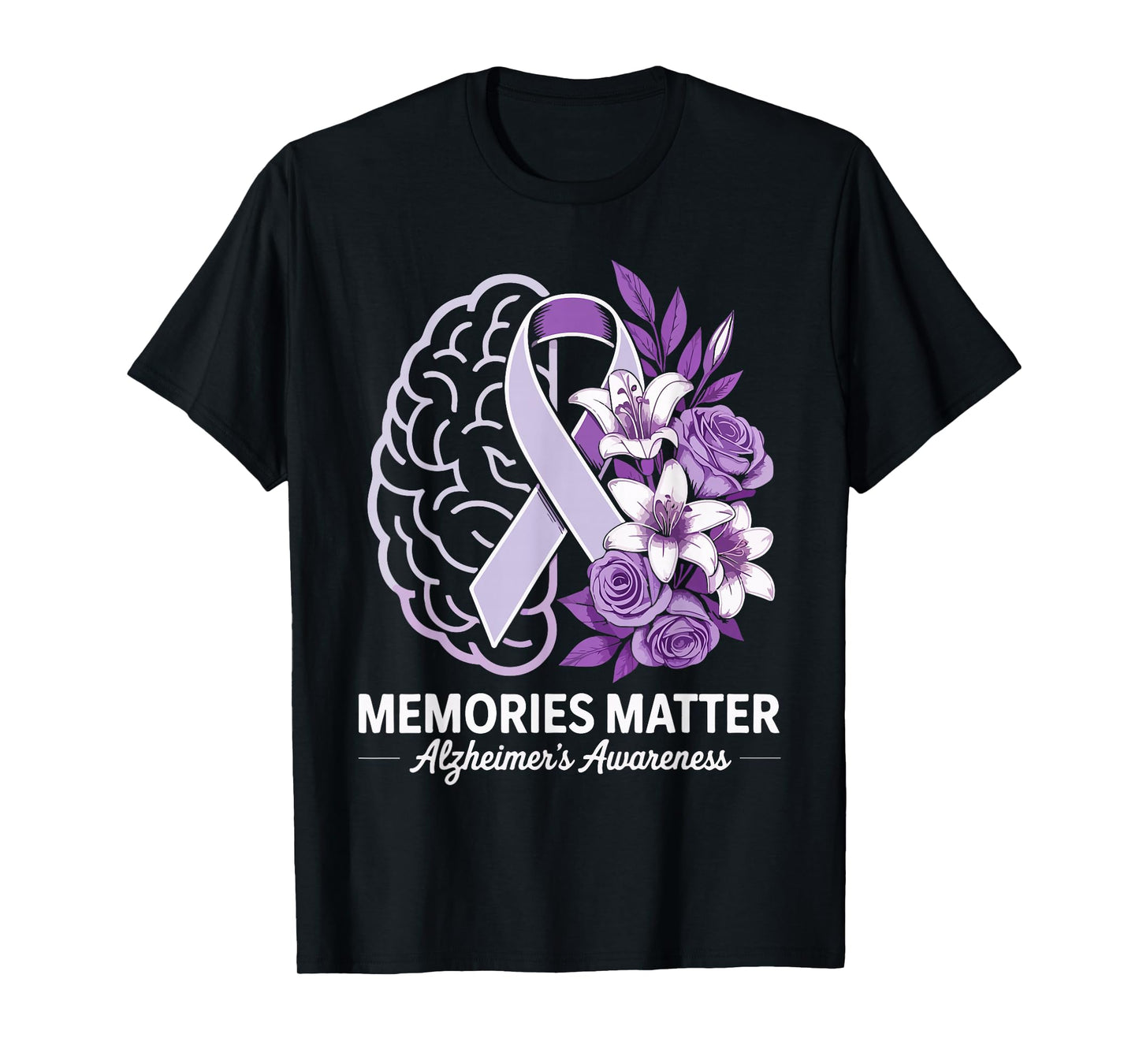 Memories Matter Alzheimer’s Awareness Ribbon Purple Flowers T-Shirt