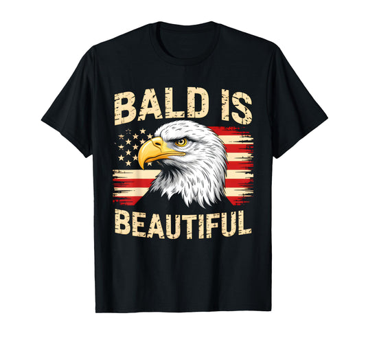 Bald Is Beautiful 4th of July American Flag Men Women Kids T-Shirt