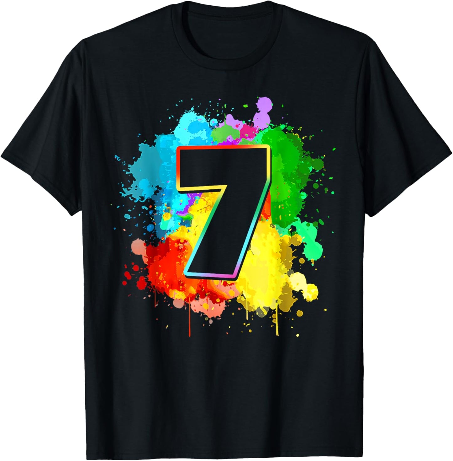 7th Birthday Colorful Paint Splashes 7 Year Old Tie Dye Bday T-Shirt