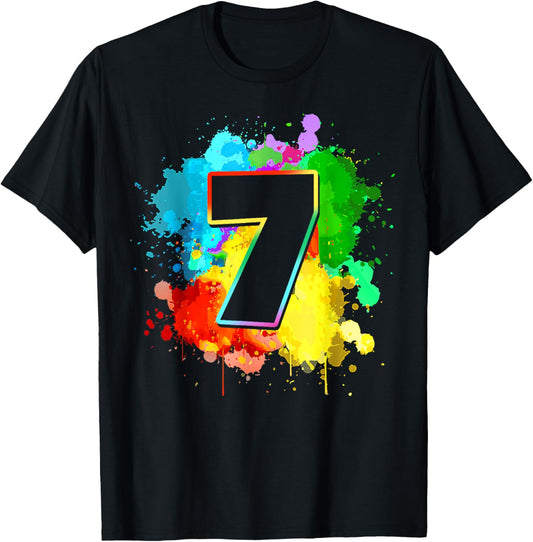 7th Birthday Colorful Paint Splashes 7 Year Old Tie Dye Bday T-Shirt