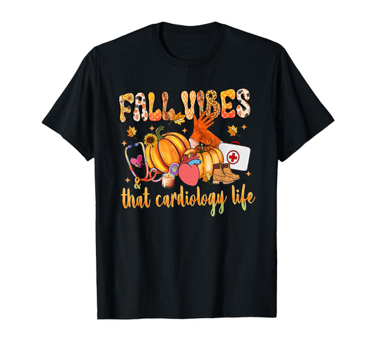 Fall Vibes & That Cardiology Life Pumpkin Leopard Gifts T-Shirt