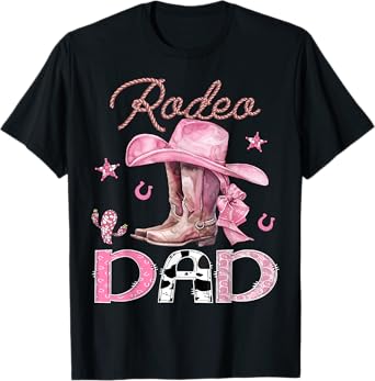 Rodeo Dad Pink Boots Coquette CowGirl Birthday Party T-Shirt