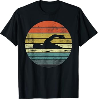 Swimmer Gifts Funny Retro Vintage Sunset Swim Coach Swimming T-Shirt