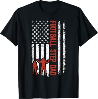 Football Step Dad Of A Football Player Stepfather US Flag T-Shirt