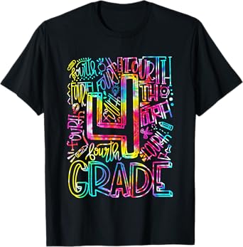 Tie Dye 4th Grade Typography Team Fourth Grade Teacher Gift Men Women Kids T-Shirt