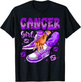 Cancer Girl Birthday Black Women Sneakers Zodiac Sign T-Shirt