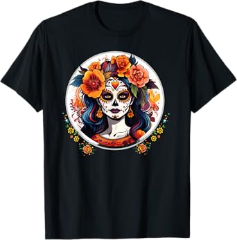 CATRINA DAY FLORAL SUGAR SKULL LOS MUERTOS HALLOWEEN TEES T-Shirt