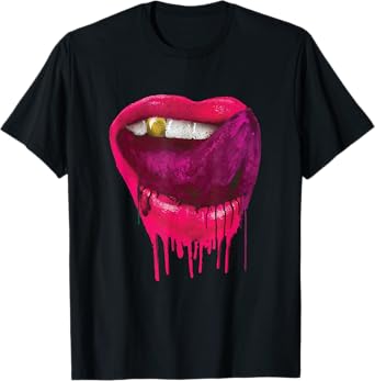 Hot Pink Lips Mouth Tongue Out - Cool Vintage Retro T-Shirt