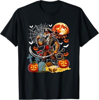 Tiger Cosplay Pirate Halloween Horror Carved Pumpkins T-Shirt