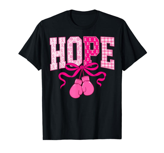 Hope Pink Ribbon Boxing Gloves Pink Breast Cancer Awareness T-Shirt