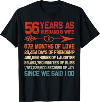 56 Years as Husband & Wife 56th Anniversary Gift for Couple T-Shirt