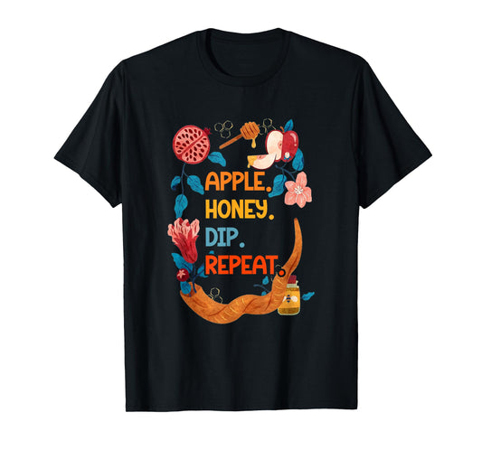 Apple Honey Dip Repeat Rosh Hashanah Jewish New Year Funny T-Shirt