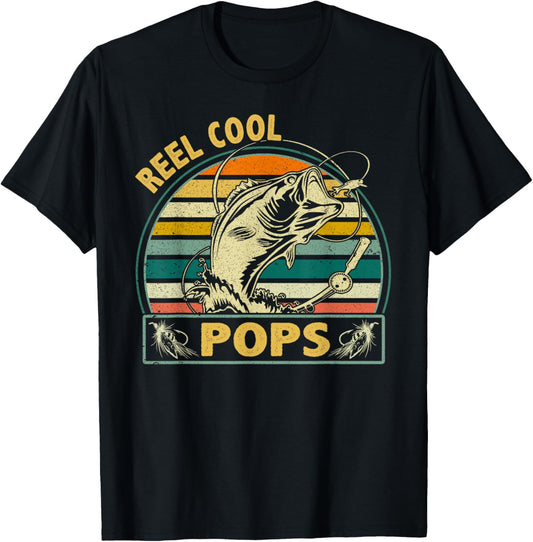 Vintage Reel Cool Pops Fishing Fathers Day For Grandpa Dad T-Shirt