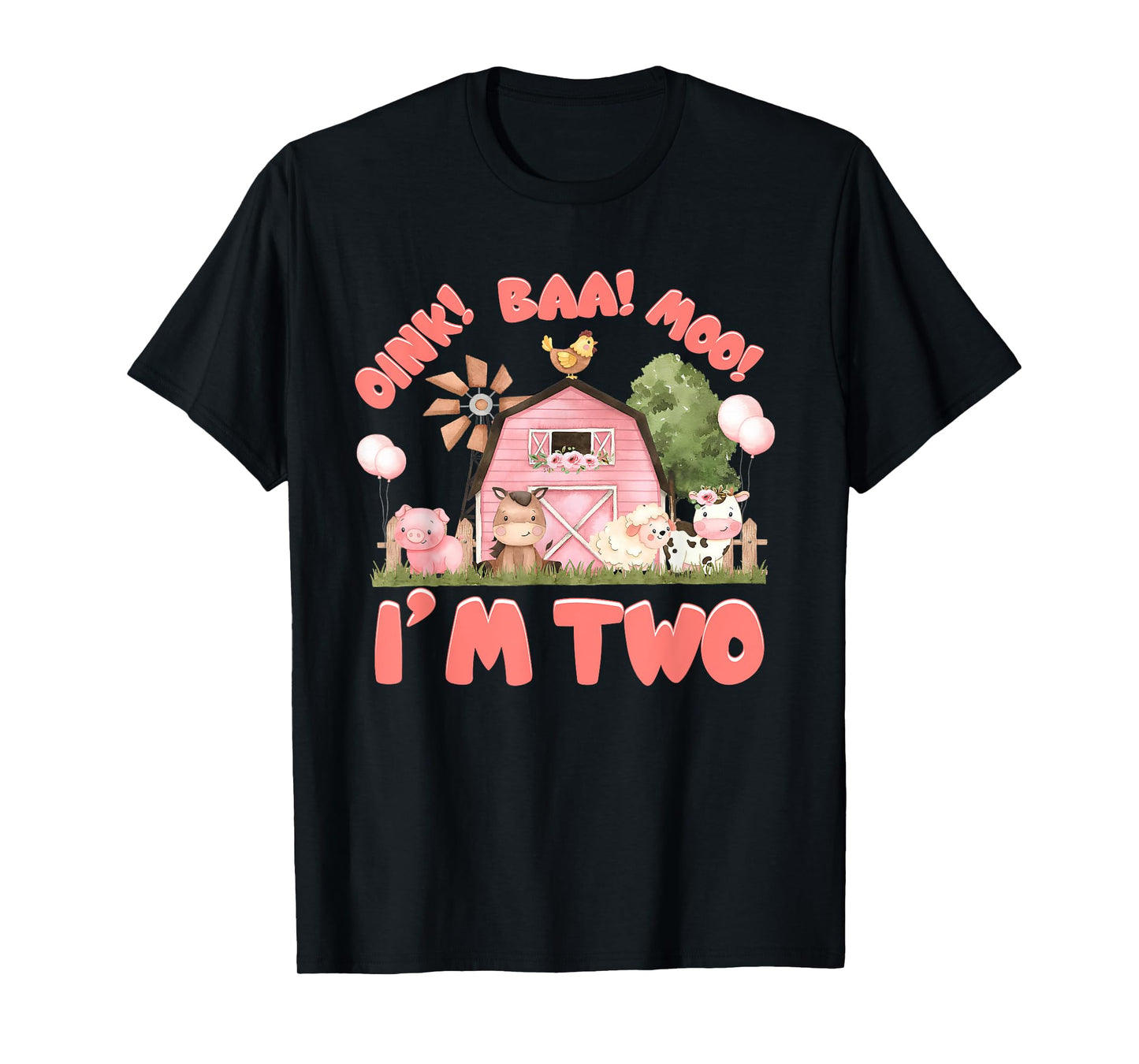 Pink Kids 2nd Farm Barnyard Birthday Girls Toddlers Party T-Shirt