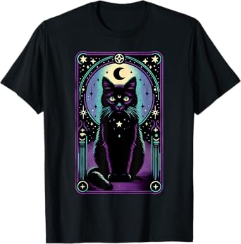 Tarot Card Crescent Moon Black Cat Lover Tarot Cat Vintage Men Women Girls Kids T-Shirt
