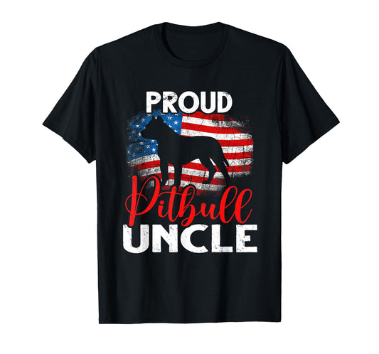 Vintage Proud Pitbull Dog Uncle American Flag T-Shirt for Women Men