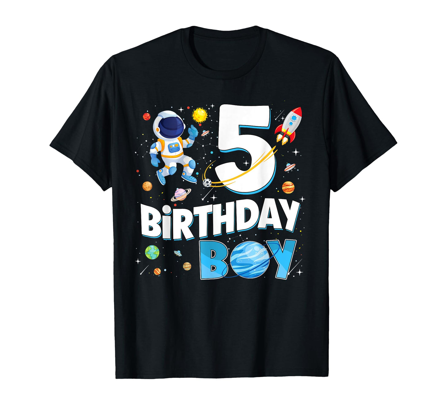 5 Years Old Astronaut Birthday Boy Space Planets Birthday T-Shirt