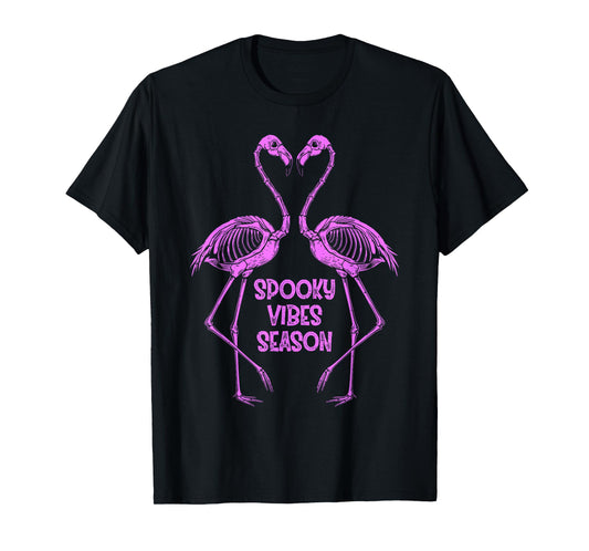 Halloween Flamingo Skeleton Spooky Vibes Season Graphic T-Shirt