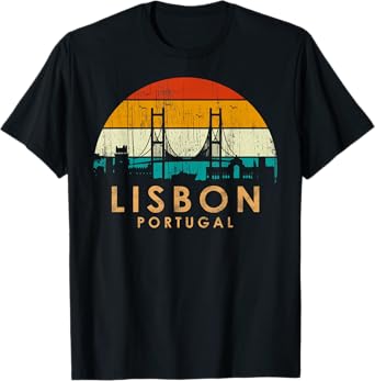 Vintage Retro Style Landscape Sunset Capital Lisbon Portugal T-Shirt