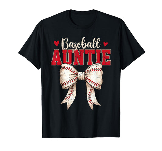 Baseball Auntie Coquette Bow Game Day Mothers Day T-Shirt