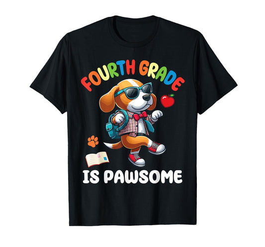 Cute Dog With Backpack School Vibes Fourth Grade Is Pawsome T-Shirt
