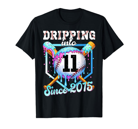 11 Years Old Baseball Ice Cream 11th Birthday Boy Since 2015 T-Shirt - T-Shirt | Black