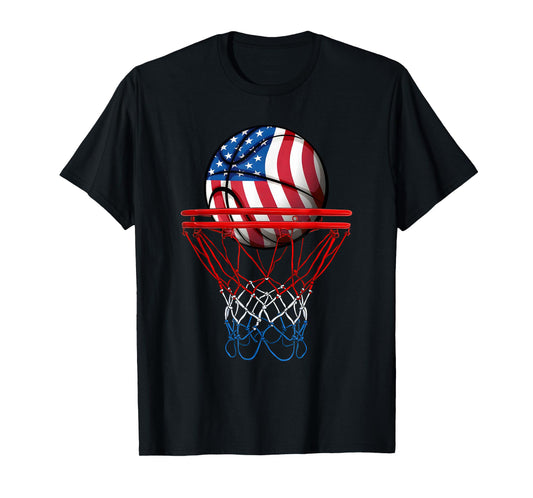 Basketball American Patriotic 4th Of July US Flag Men Boys T-Shirt