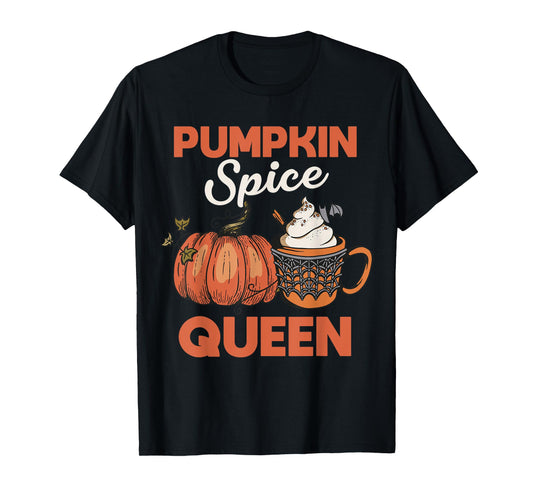 Pumpkin Spice Queen Coffee Pumpkin Web Spiders Halloween T-Shirt