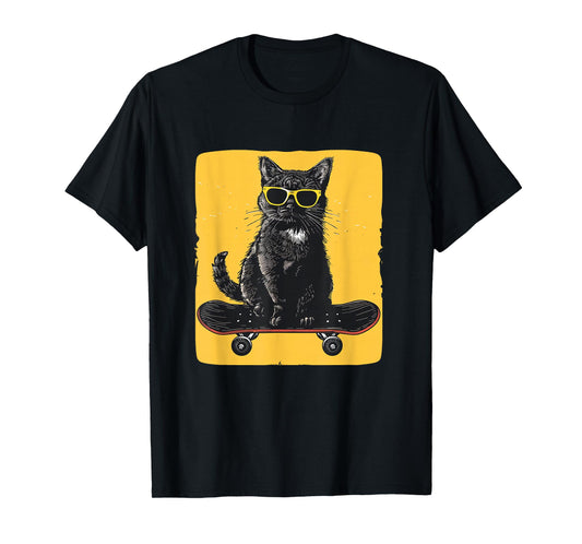 Cool Sunglasses Cat on a Skateboard for a Trendy Ride T-Shirt