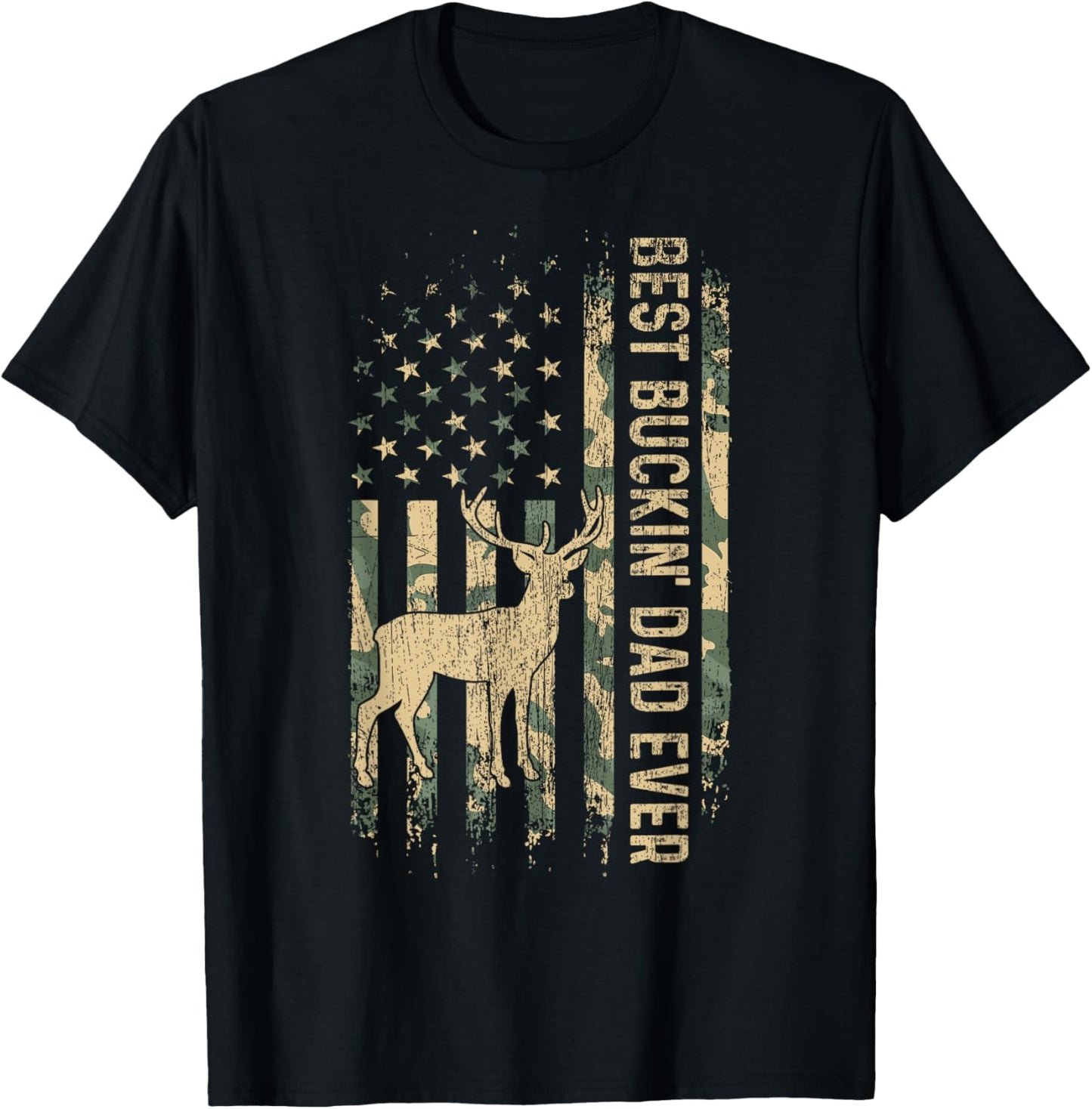 Mens Best Buckin' Dad Ever American Flag Father's Day T-Shirt