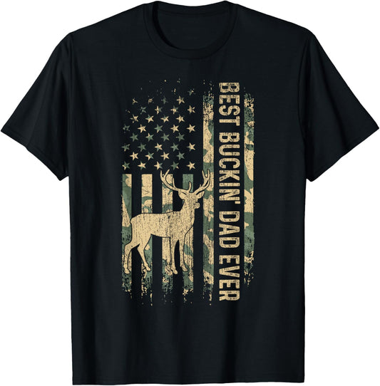 Mens Best Buckin' Dad Ever American Flag Father's Day T-Shirt