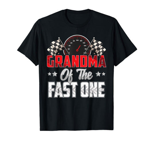 1 year old racing car fast one birthday 1st Family Grandma T-Shirt