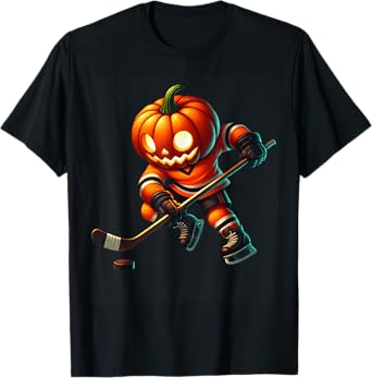 Ice Hockey Pumpkin Face Halloween Costume Men Boys Kids T-Shirt