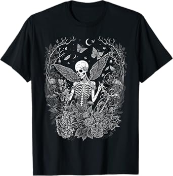 Cute Fairycore Floral Skeleton Aesthetic Girls Women Graphic T-Shirt