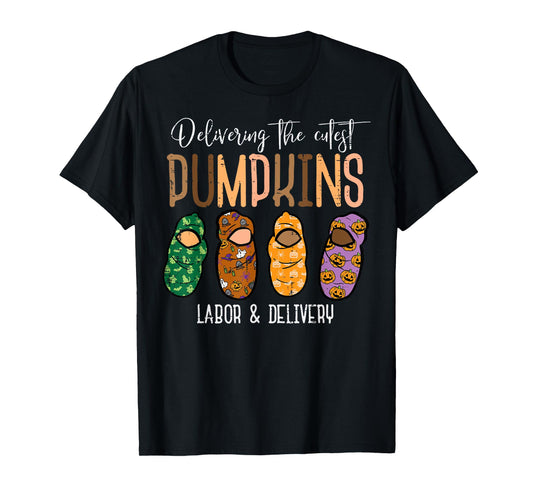 Halloween Labor Delivery Nurse Delivering Pumpkins Women Men T-Shirt