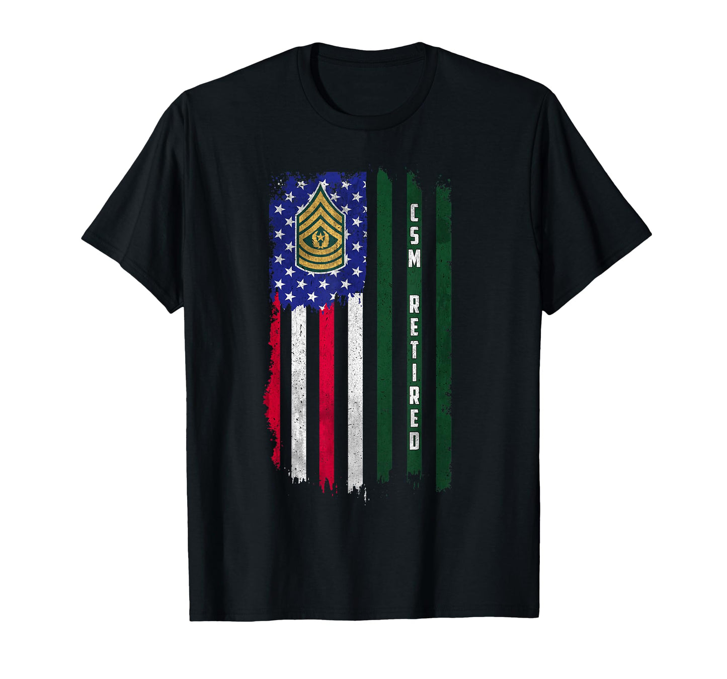 Retired E-9 Command Sergeant Major CSM Rank American Flag T-Shirt