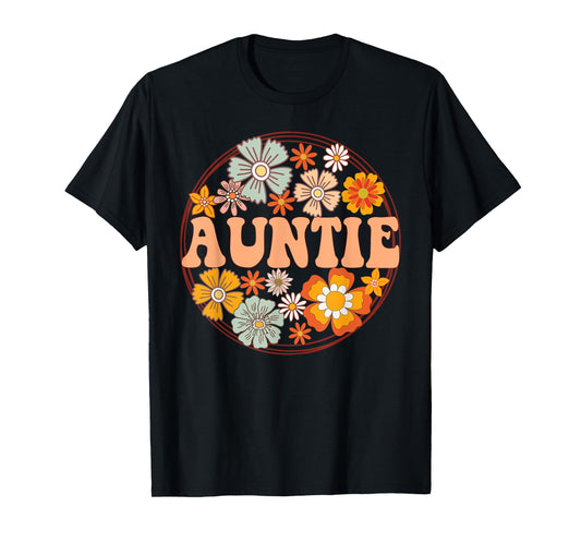Groovy Auntie Retro Flowers Women Mother's Day Aunt T-Shirt