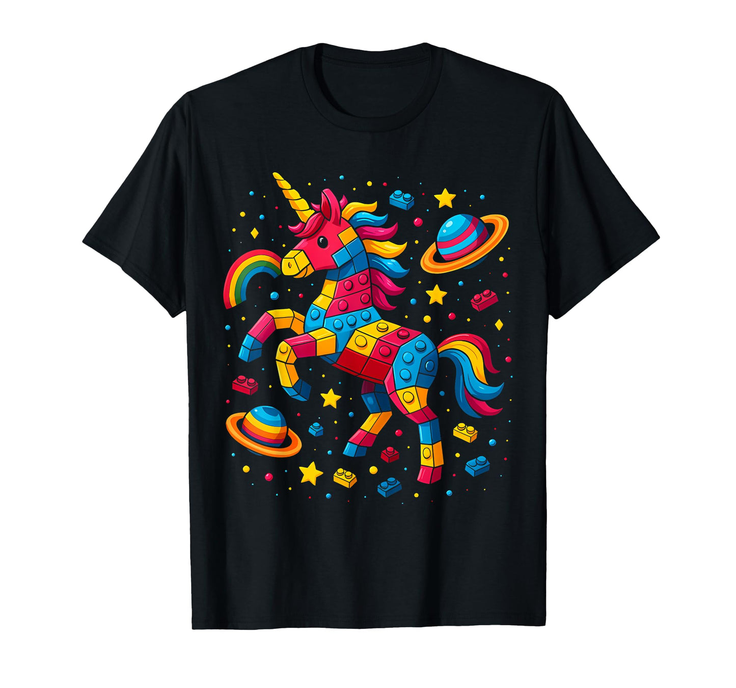 Unicorn Blocks Star Space Girl Builder Building Block Bricks T-Shirt