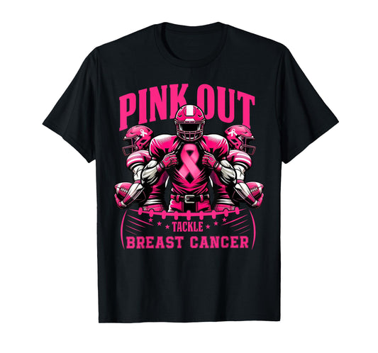 Pink Out Tackle Breast Cancer Awareness Football Pink Ribbon T-Shirt