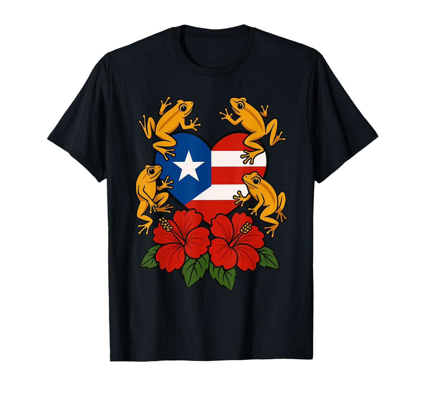 Puerto Rico Coquí Frog Flor de Maga Flowers Heart Island T-Shirt