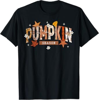 Pumpkin Season Thanksgiving Autumn Fall Y'all Leaves Retro T-Shirt