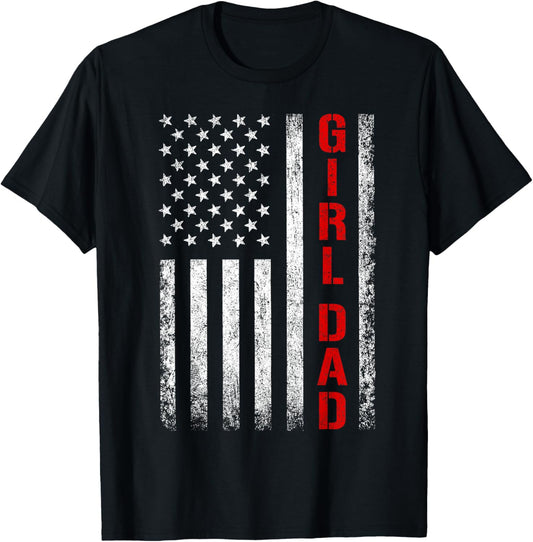 Dad Daughter Dad Of Girls USA Flag Father's Day T-Shirt