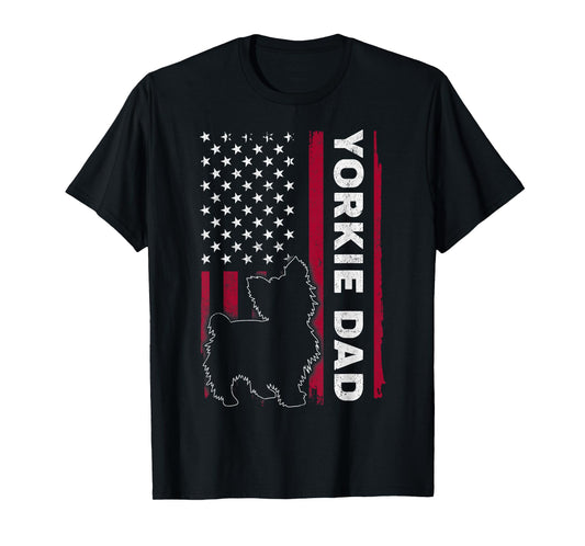 Yorkie Dog Vintage US American Flag Yorkie Dad Fathers Day T-Shirt