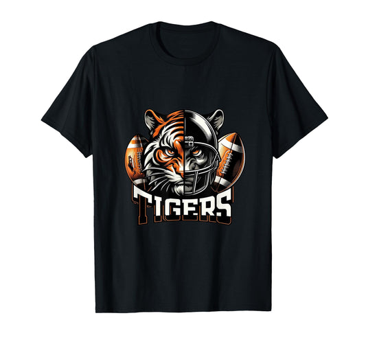 Tigers Football School Sports Fan Team Spirit Graphic Tee T-Shirt