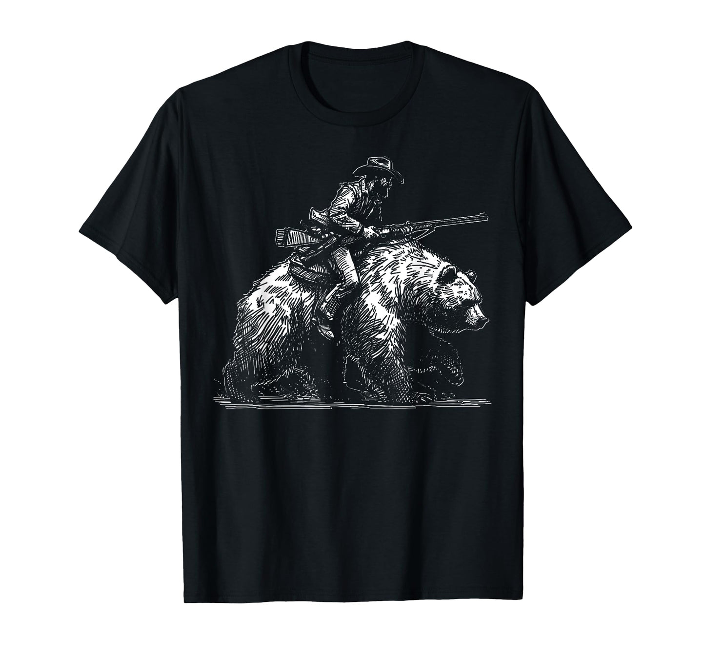 Retro Cowboy Riding Bear Funny West American T-Shirt