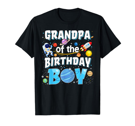 Grandpa Of The Birthday Boy Astronaut Space Planets Birthday T-Shirt
